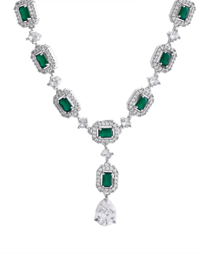 VOJ Silver Plated Green Stone Geometrical Shaped AD Jewellery Set - Distacart