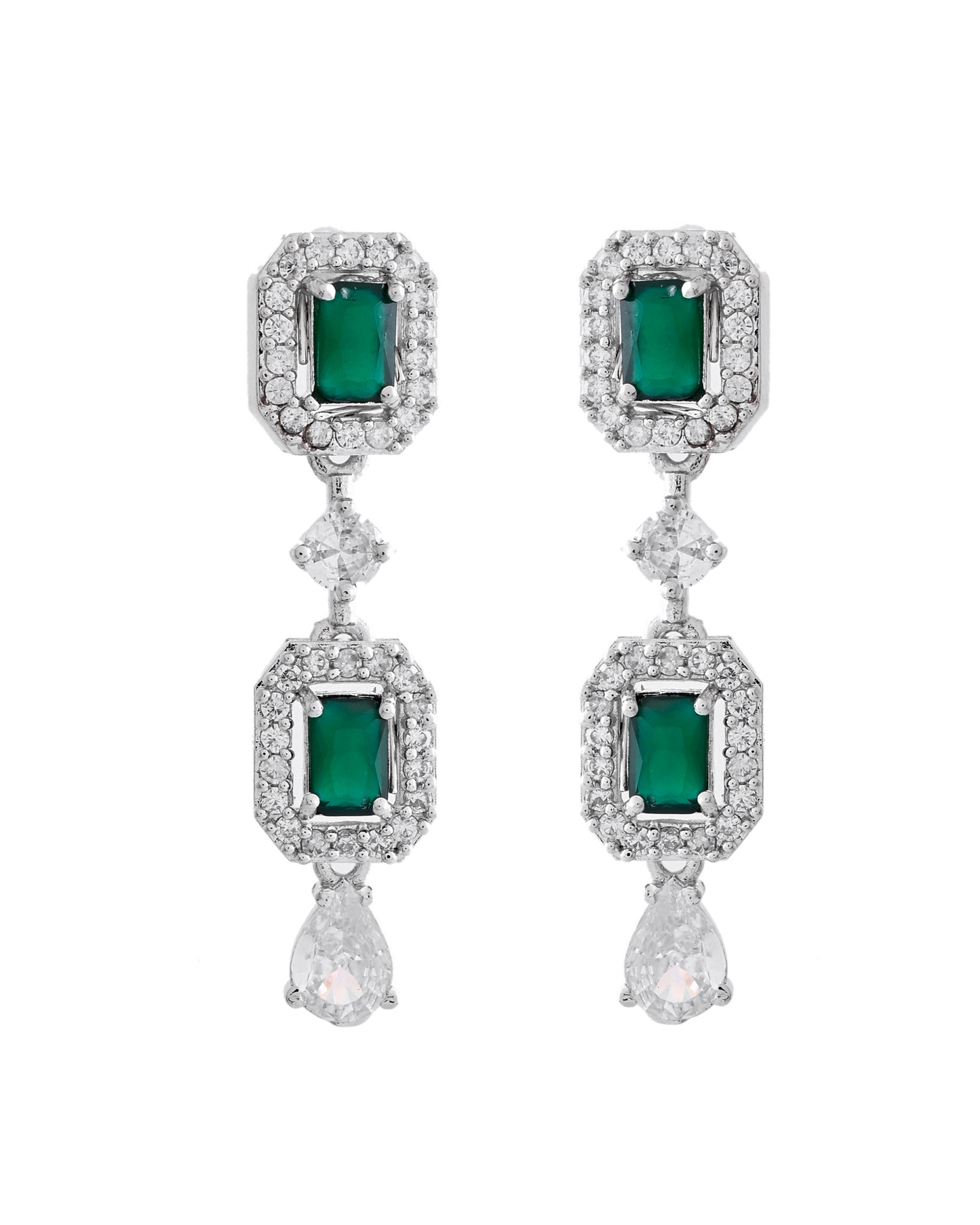 VOJ Silver Plated Green Stone Geometrical Shaped AD Jewellery Set - Distacart