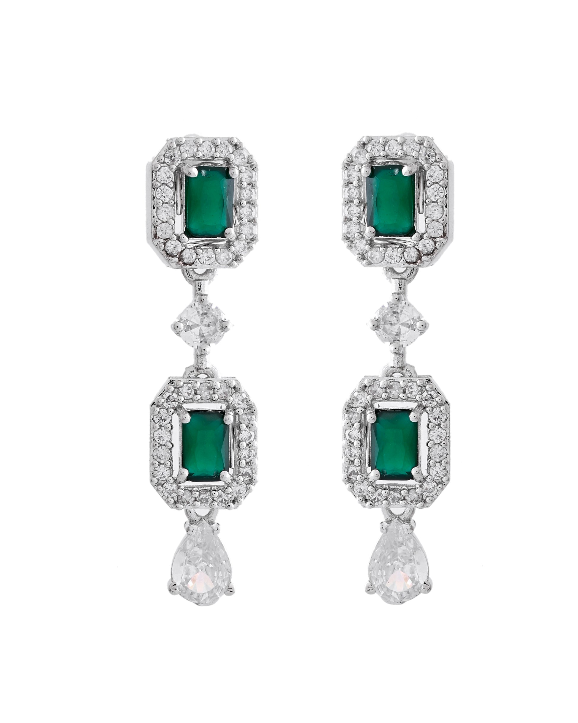 VOJ Silver Plated Green Stone Geometrical Shaped AD Jewellery Set - Distacart