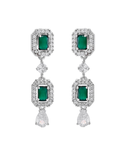 VOJ Silver Plated Green Stone Geometrical Shaped AD Jewellery Set - Distacart