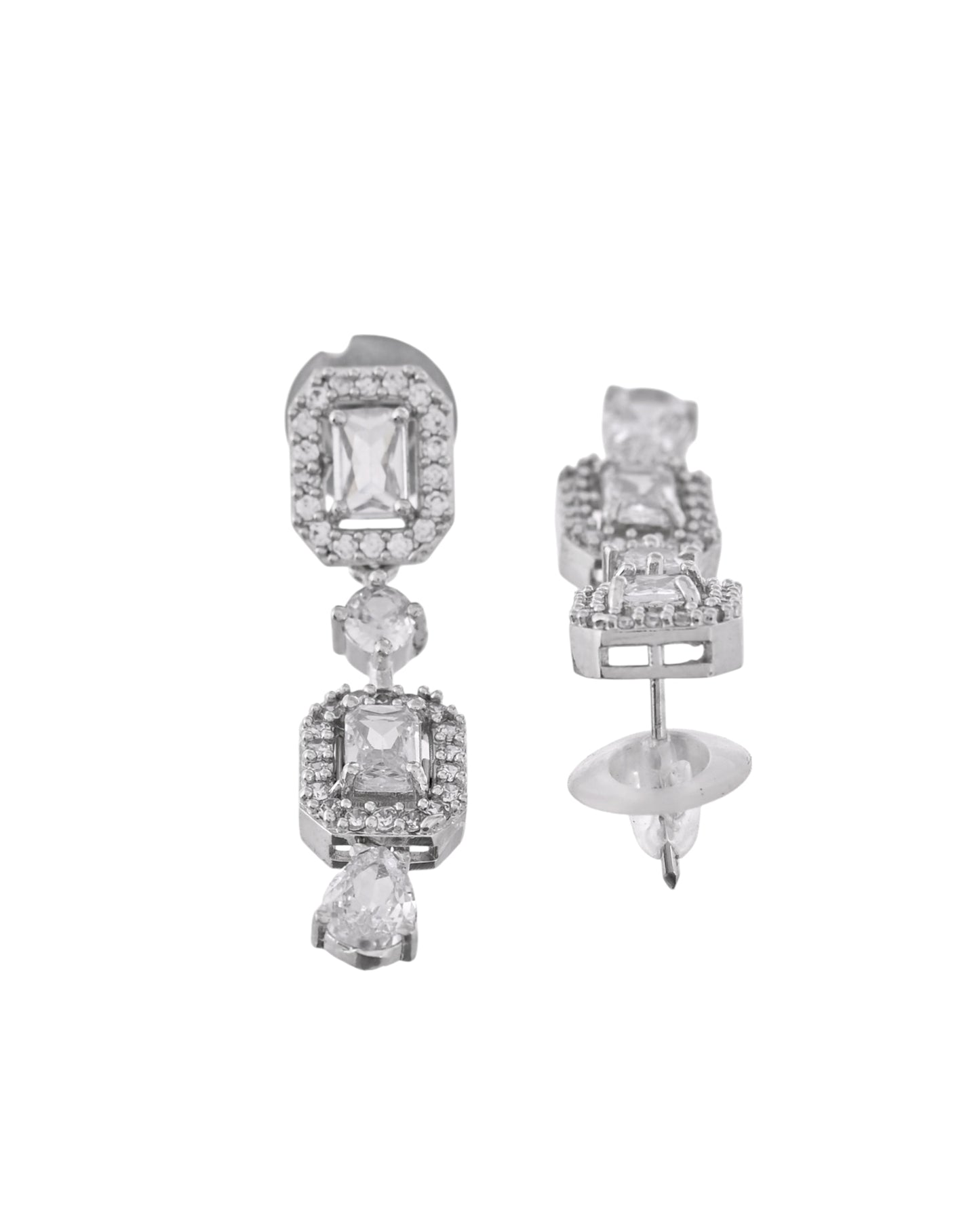 VOJ Silver Plated Geometrical Shaped AD Jewellery Set - Distacart