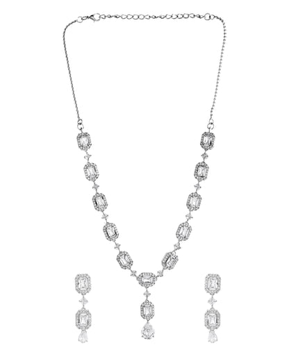 VOJ Silver Plated Geometrical Shaped AD Jewellery Set - Distacart