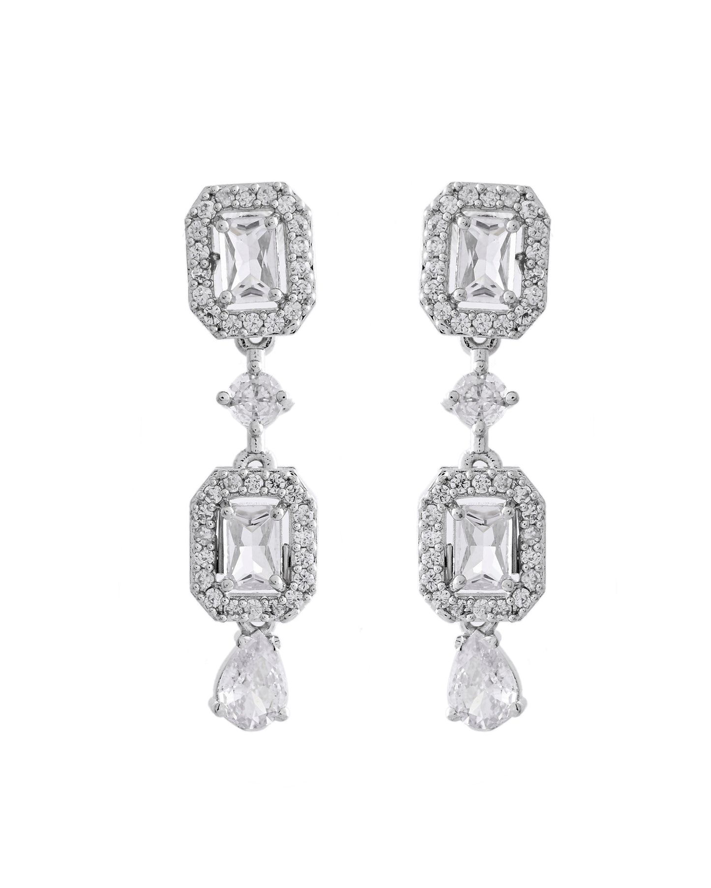 VOJ Silver Plated Geometrical Shaped AD Jewellery Set - Distacart