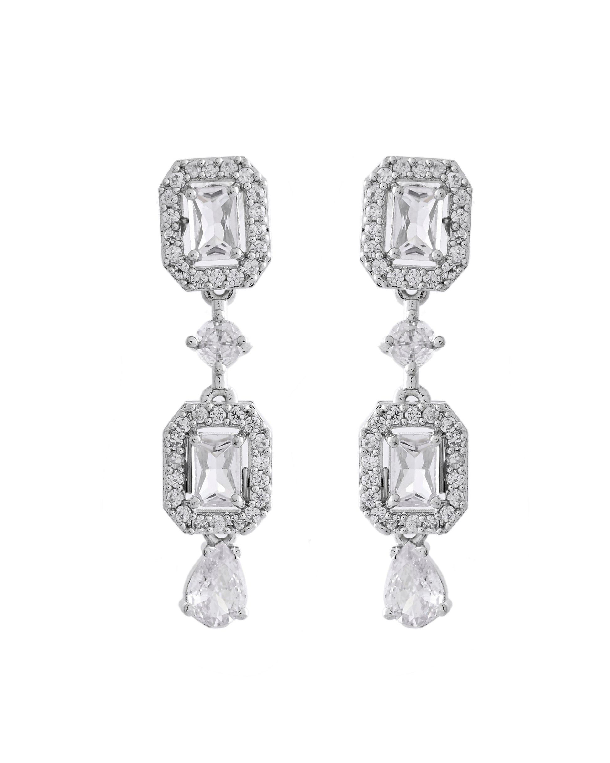 VOJ Silver Plated Geometrical Shaped AD Jewellery Set - Distacart