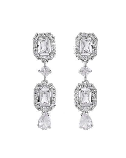 VOJ Silver Plated Geometrical Shaped AD Jewellery Set - Distacart