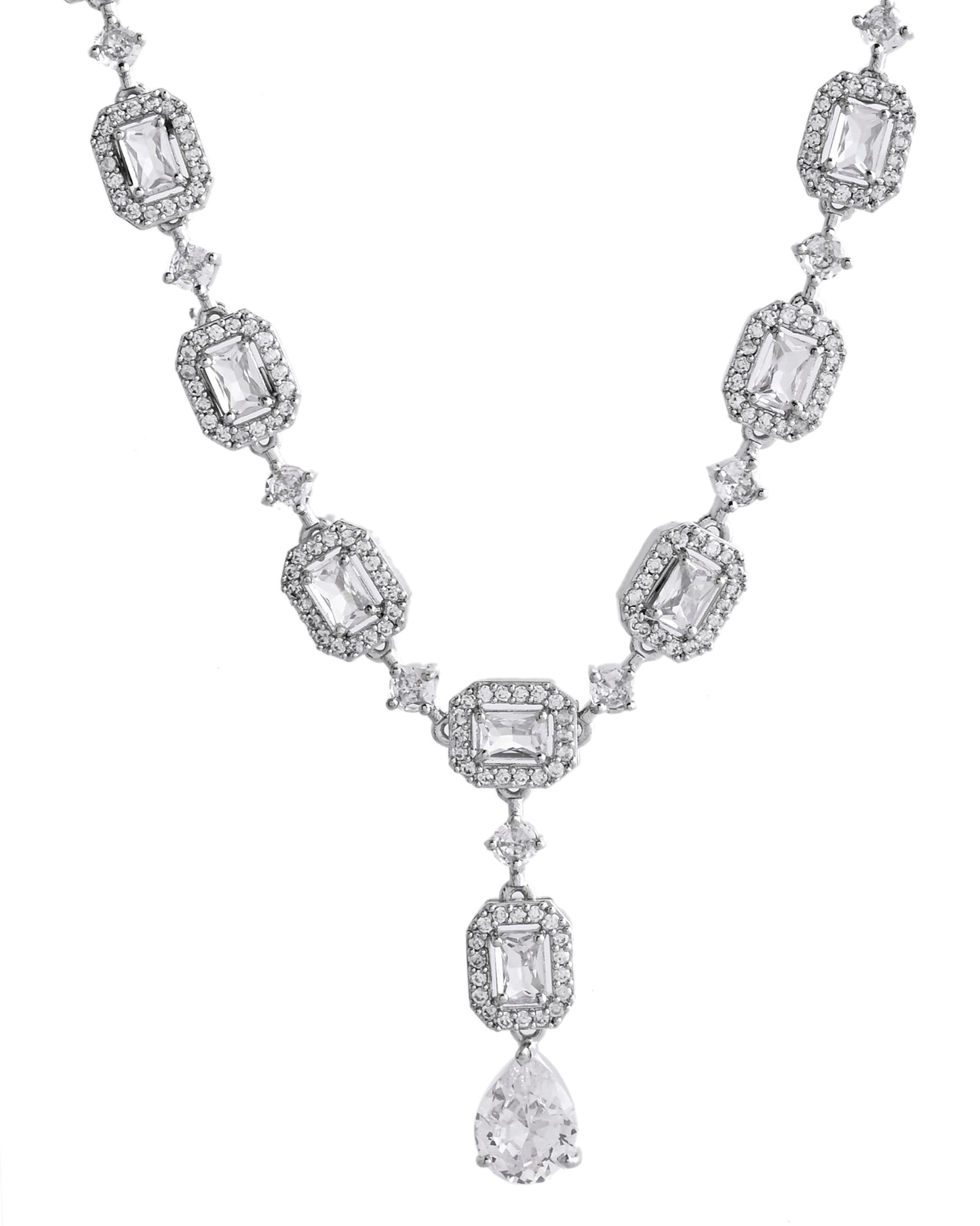 VOJ Silver Plated Geometrical Shaped AD Jewellery Set - Distacart