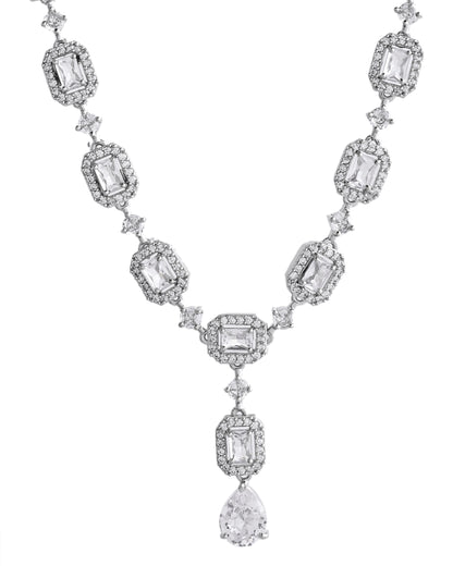 VOJ Silver Plated Geometrical Shaped AD Jewellery Set - Distacart