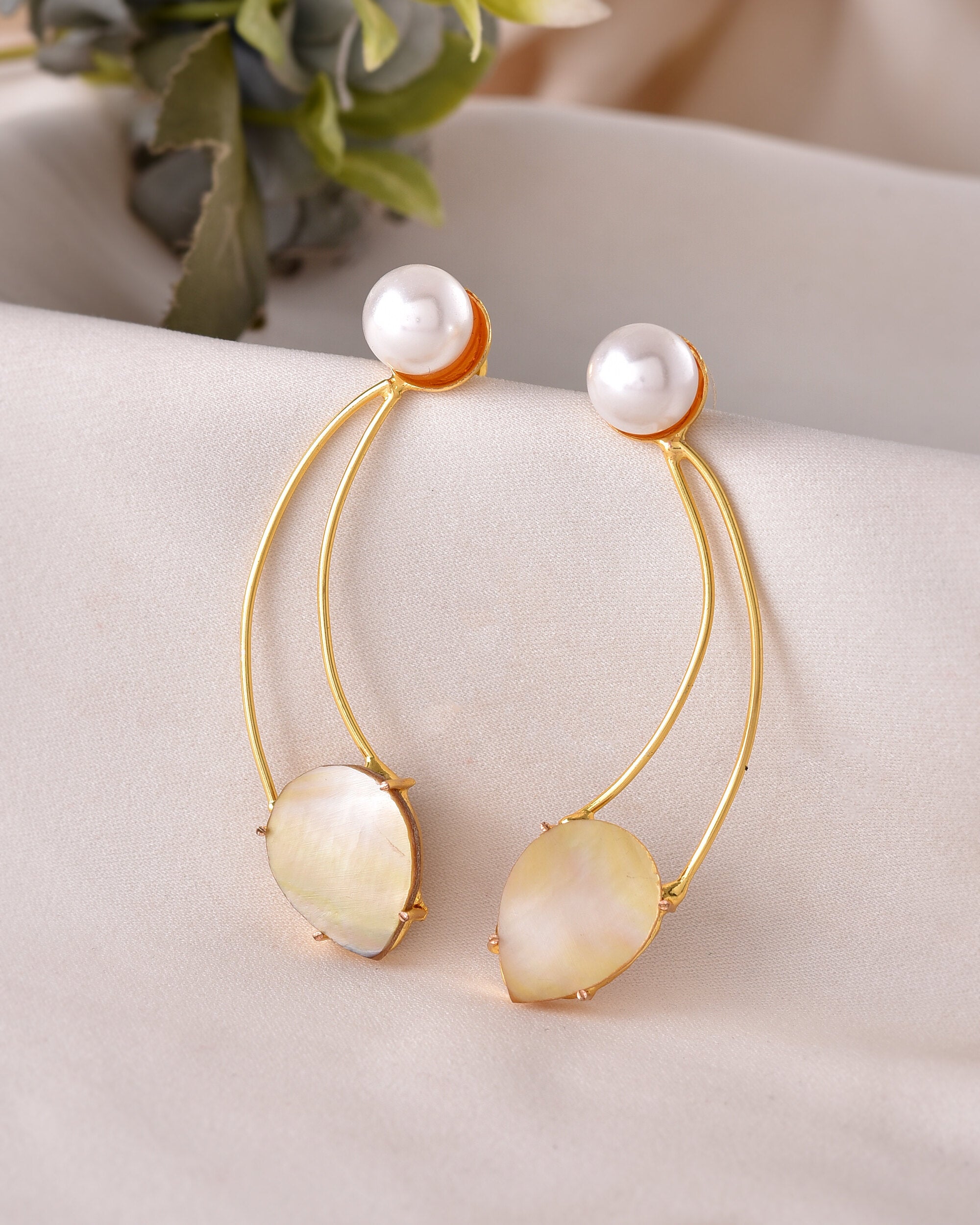 VOJ Gold Toned Pearl And Stone Studded Earrings - Distacart