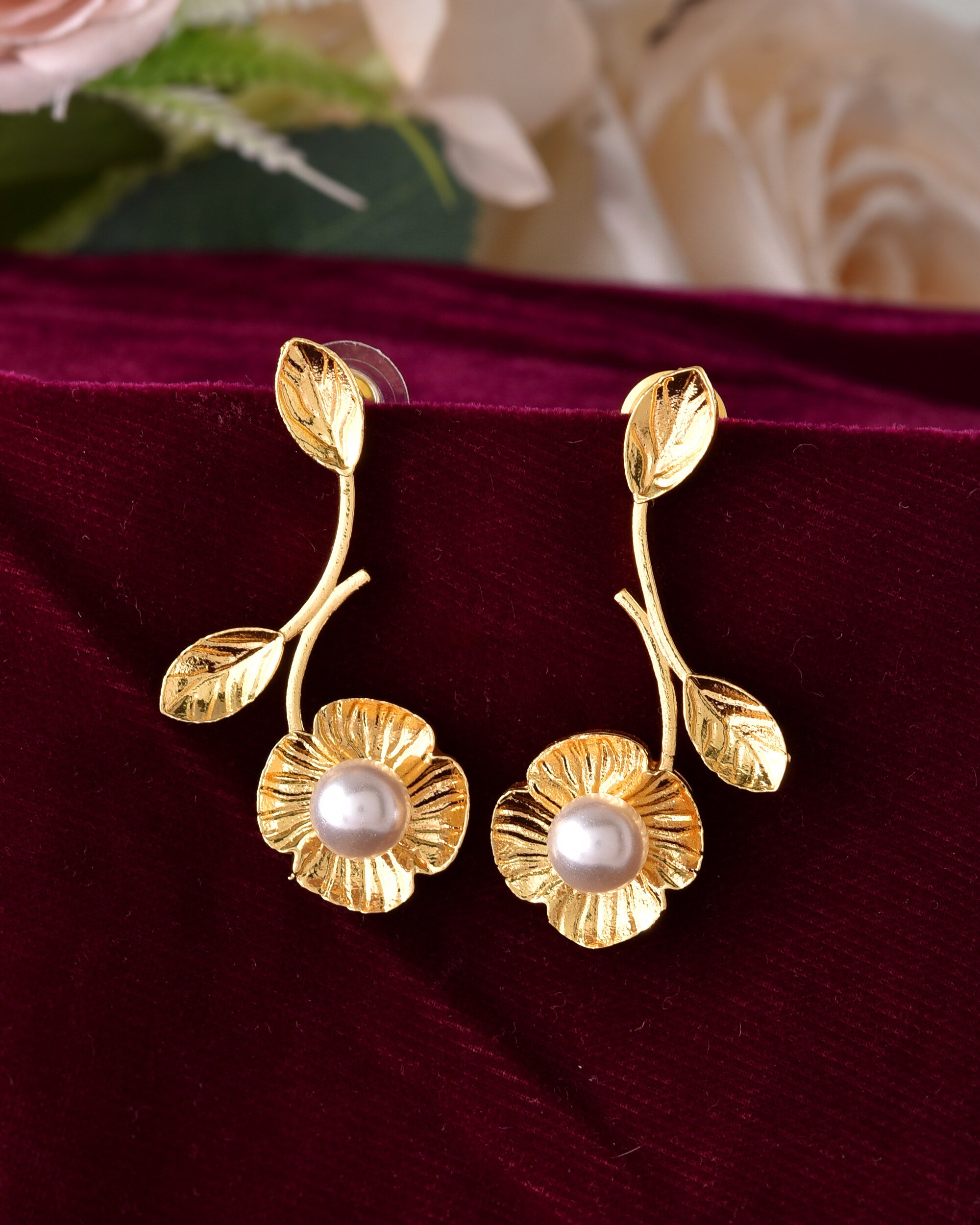 VOJ Gold Toned Floral Shaped Elegent Earrings - Distacart
