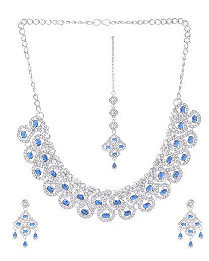VOJ Silver-Plated Blue AD-Studded Elegent Jewellery Set - Distacart