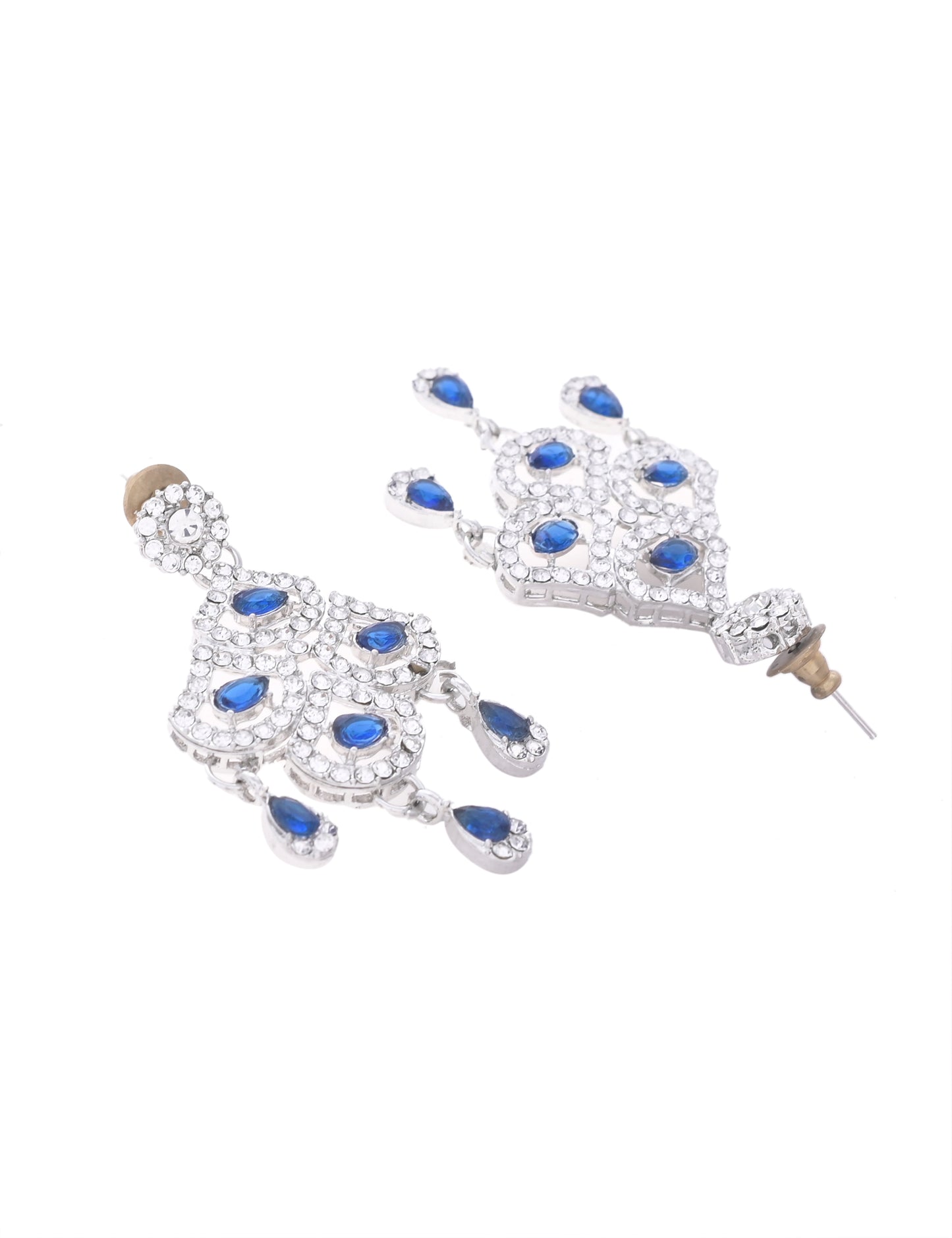 VOJ Silver-Plated Blue AD-Studded Elegent Jewellery Set - Distacart