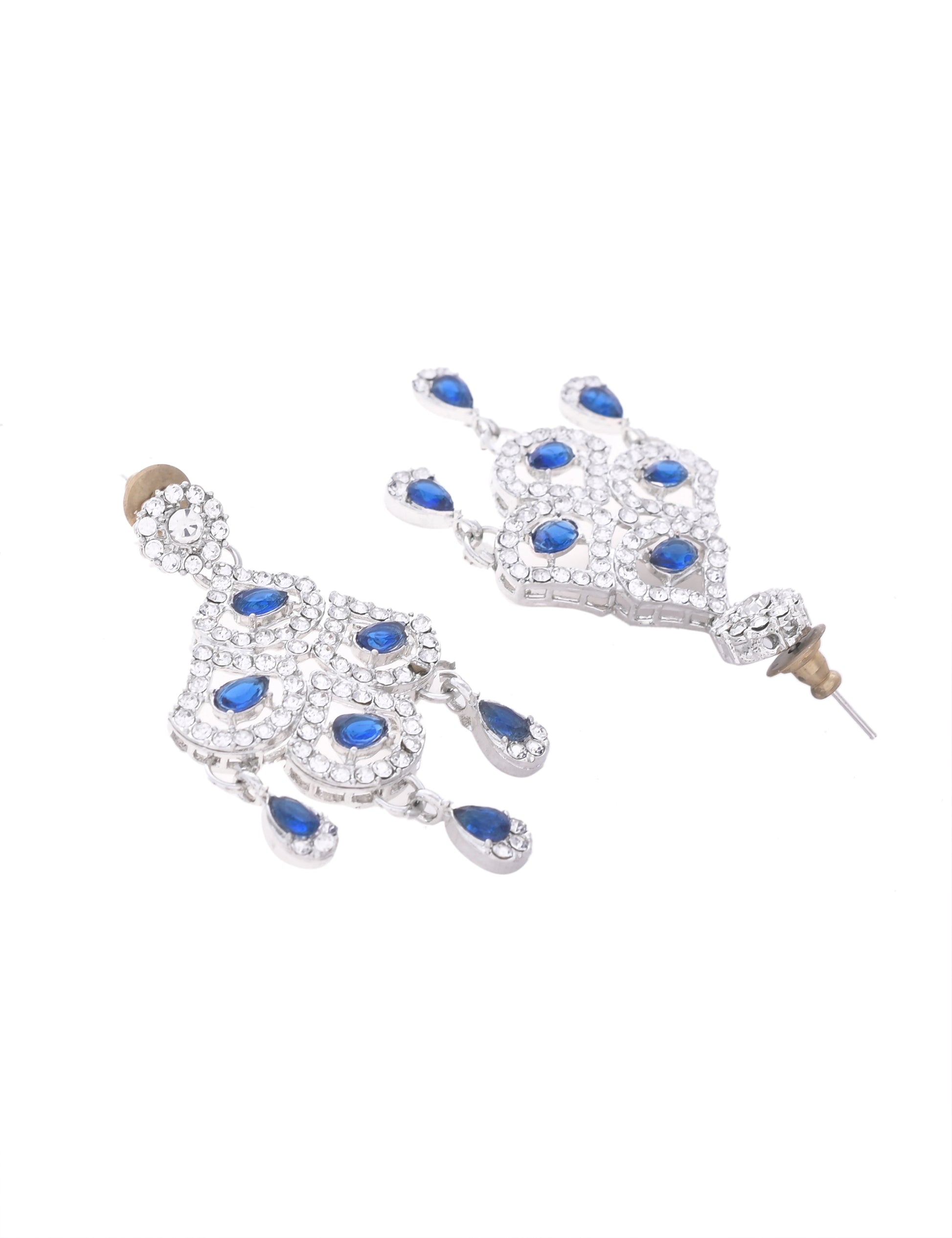 VOJ Silver-Plated Blue AD-Studded Elegent Jewellery Set - Distacart