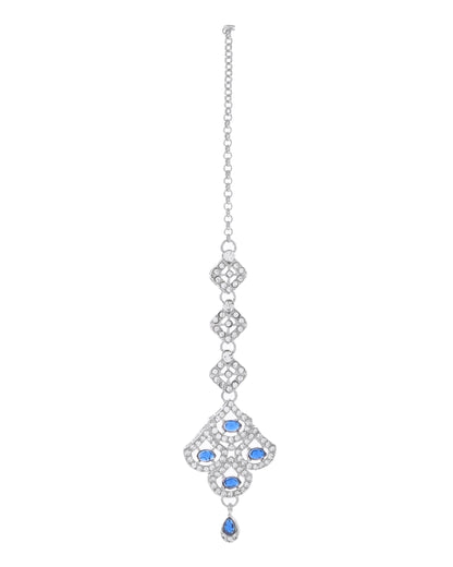 VOJ Silver-Plated Blue AD-Studded Elegent Jewellery Set - Distacart