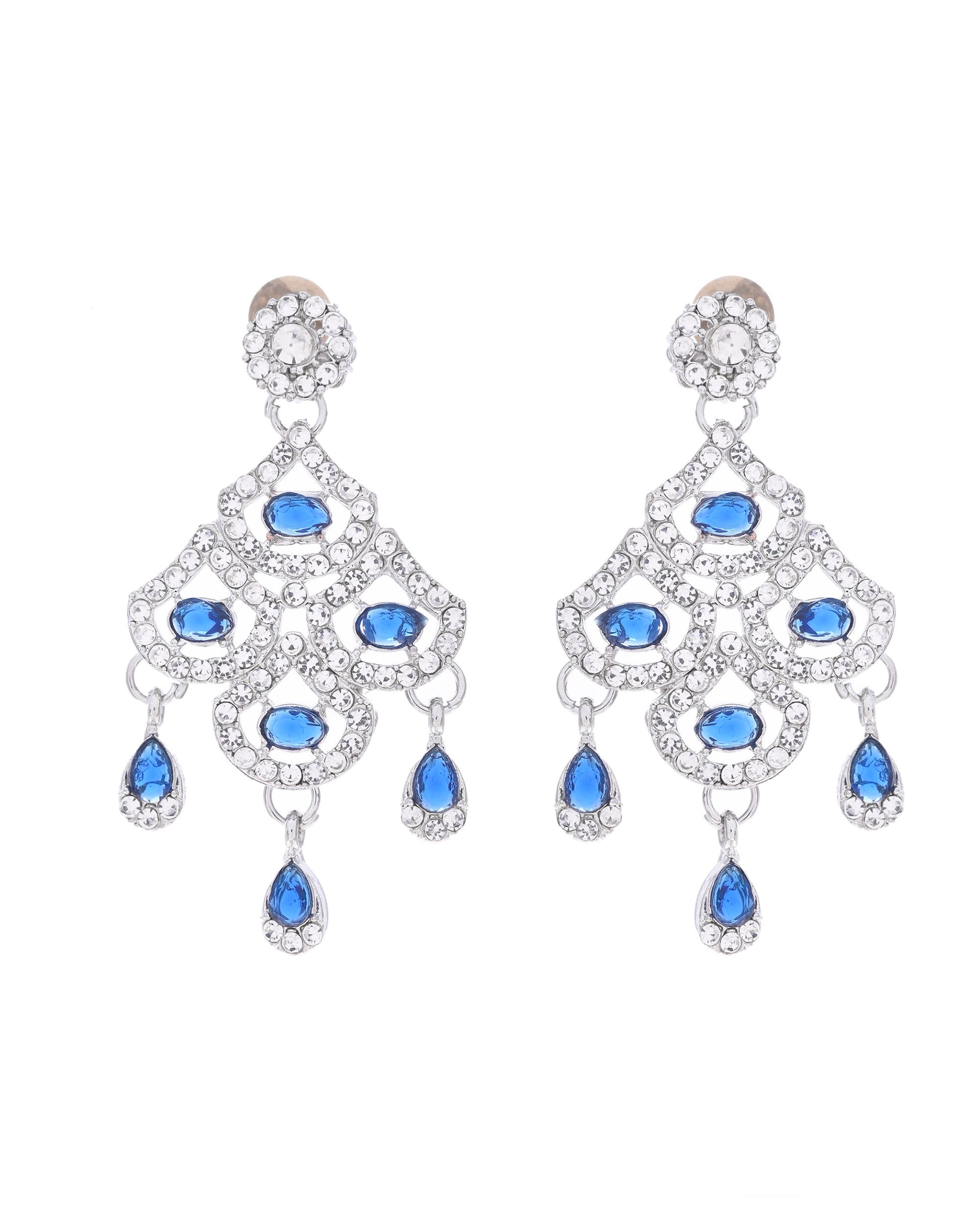 VOJ Silver-Plated Blue AD-Studded Elegent Jewellery Set - Distacart