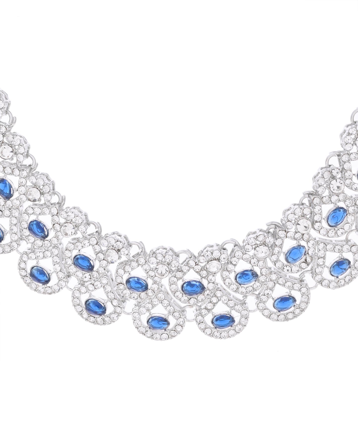 VOJ Silver-Plated Blue AD-Studded Elegent Jewellery Set - Distacart