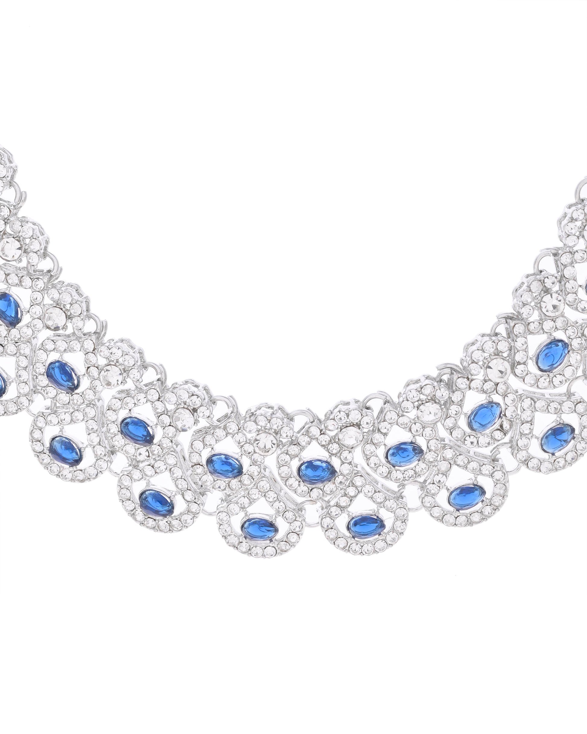 VOJ Silver-Plated Blue AD-Studded Elegent Jewellery Set - Distacart