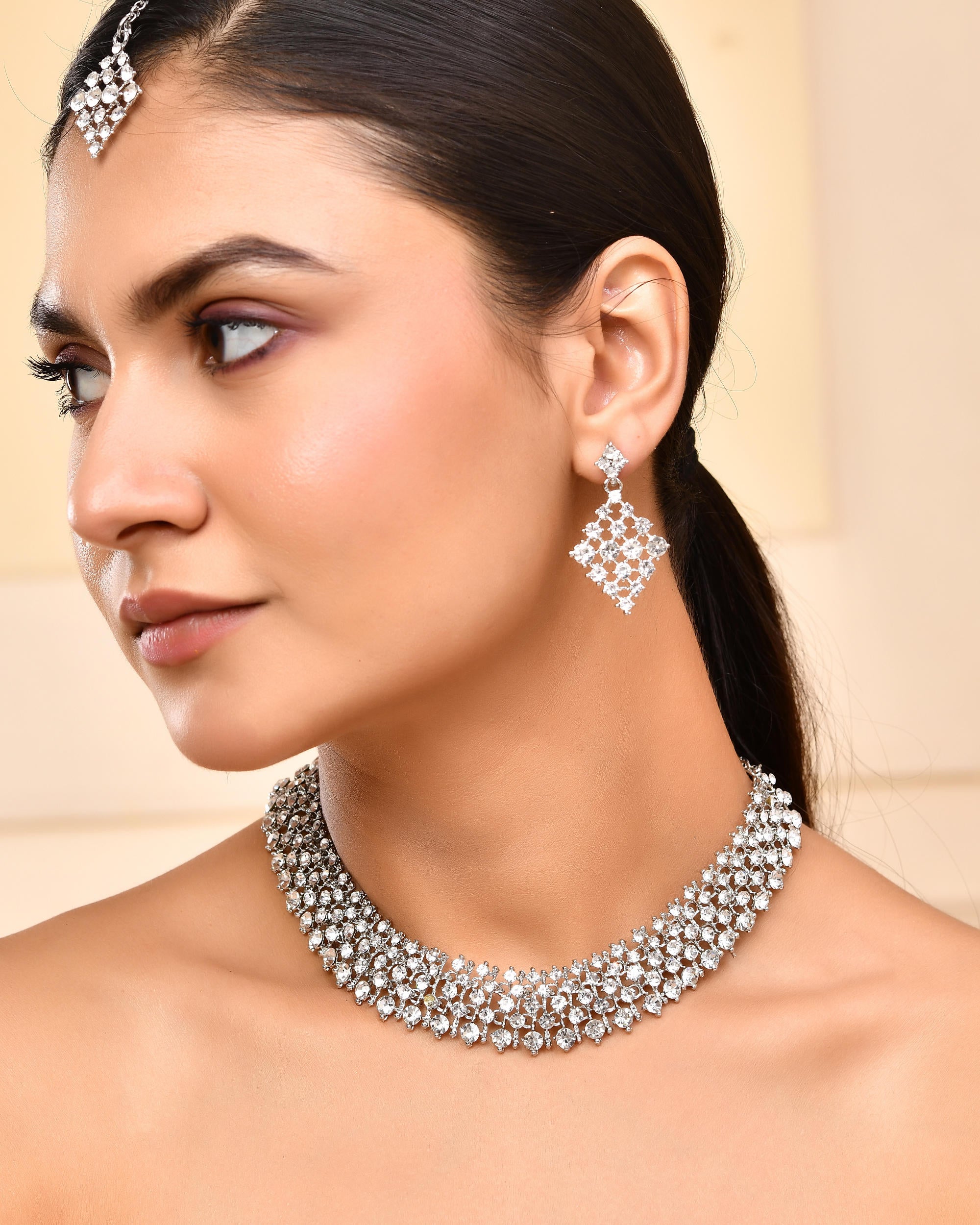 VOJ Silver-Plated AD-Studded Handcrafted Jewellery Set - Distacart