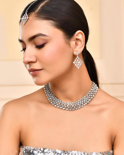 VOJ Silver-Plated AD-Studded Handcrafted Jewellery Set - Distacart