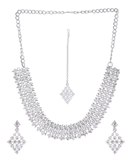VOJ Silver-Plated AD-Studded Handcrafted Jewellery Set - Distacart