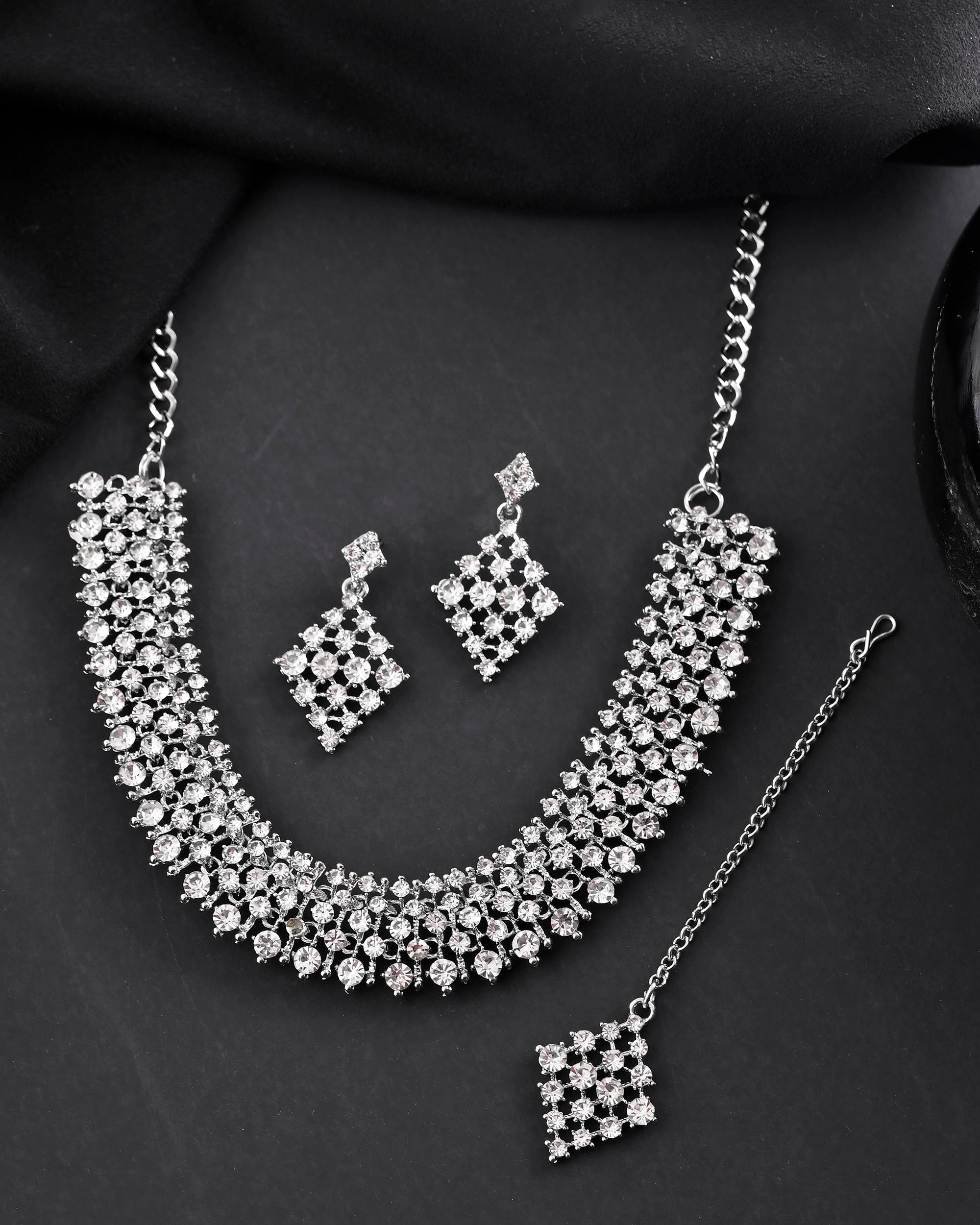 VOJ Silver-Plated AD-Studded Handcrafted Jewellery Set - Distacart