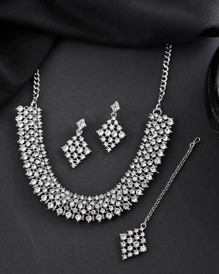 VOJ Silver-Plated AD-Studded Handcrafted Jewellery Set - Distacart