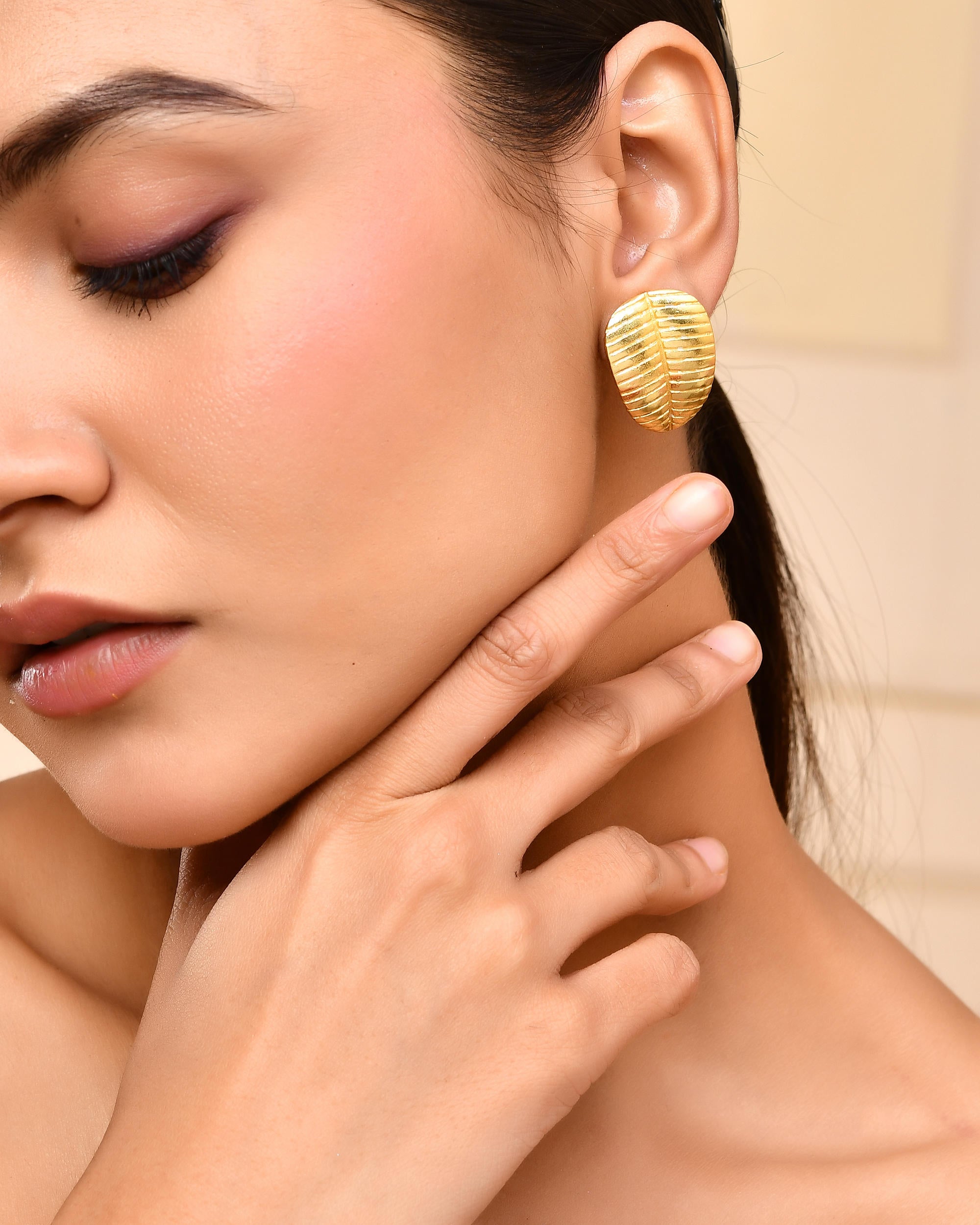 VOJ Gold-Polished Anti Tarnish Leaf Shape Earrings - Distacart