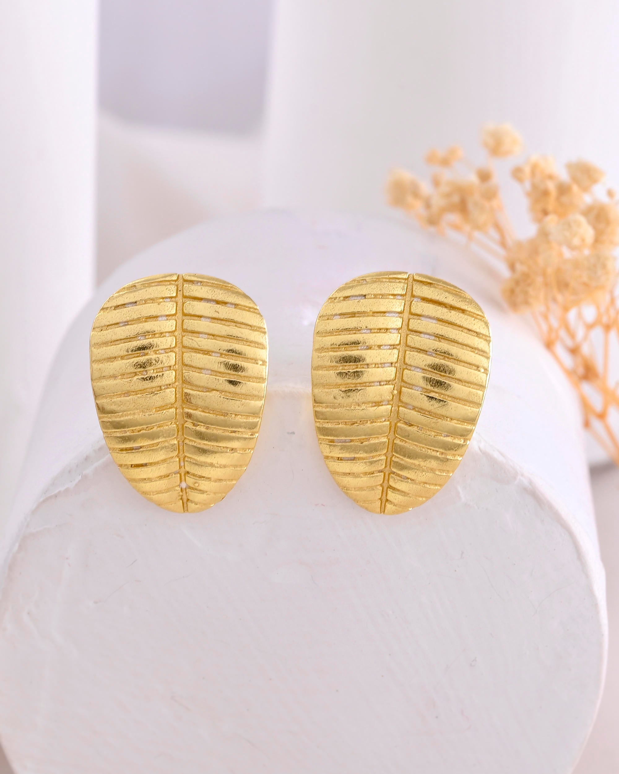 VOJ Gold-Polished Anti Tarnish Leaf Shape Earrings - Distacart