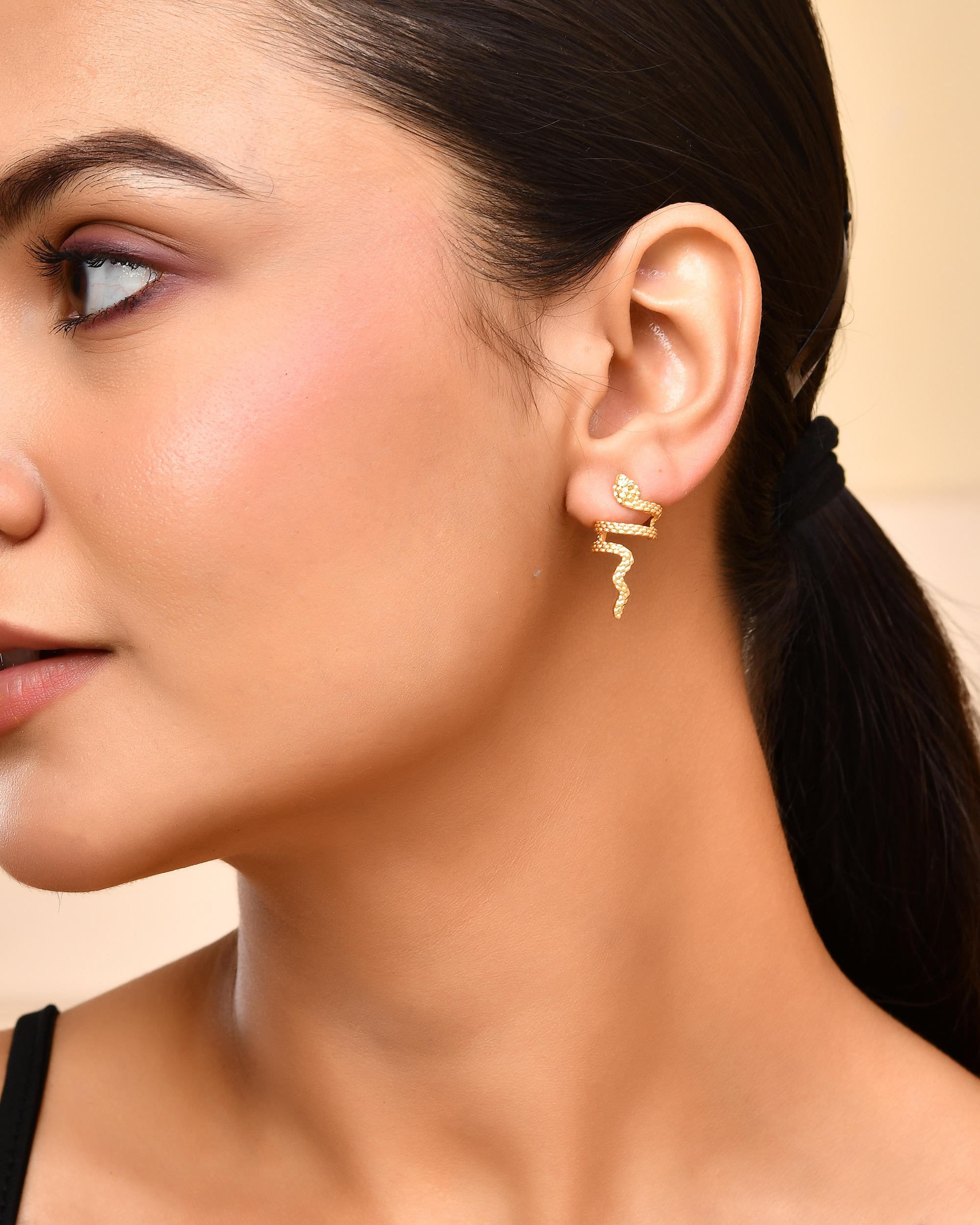 VOJ Gold-Polished Anti Tarnish Snake Earrings - Distacart