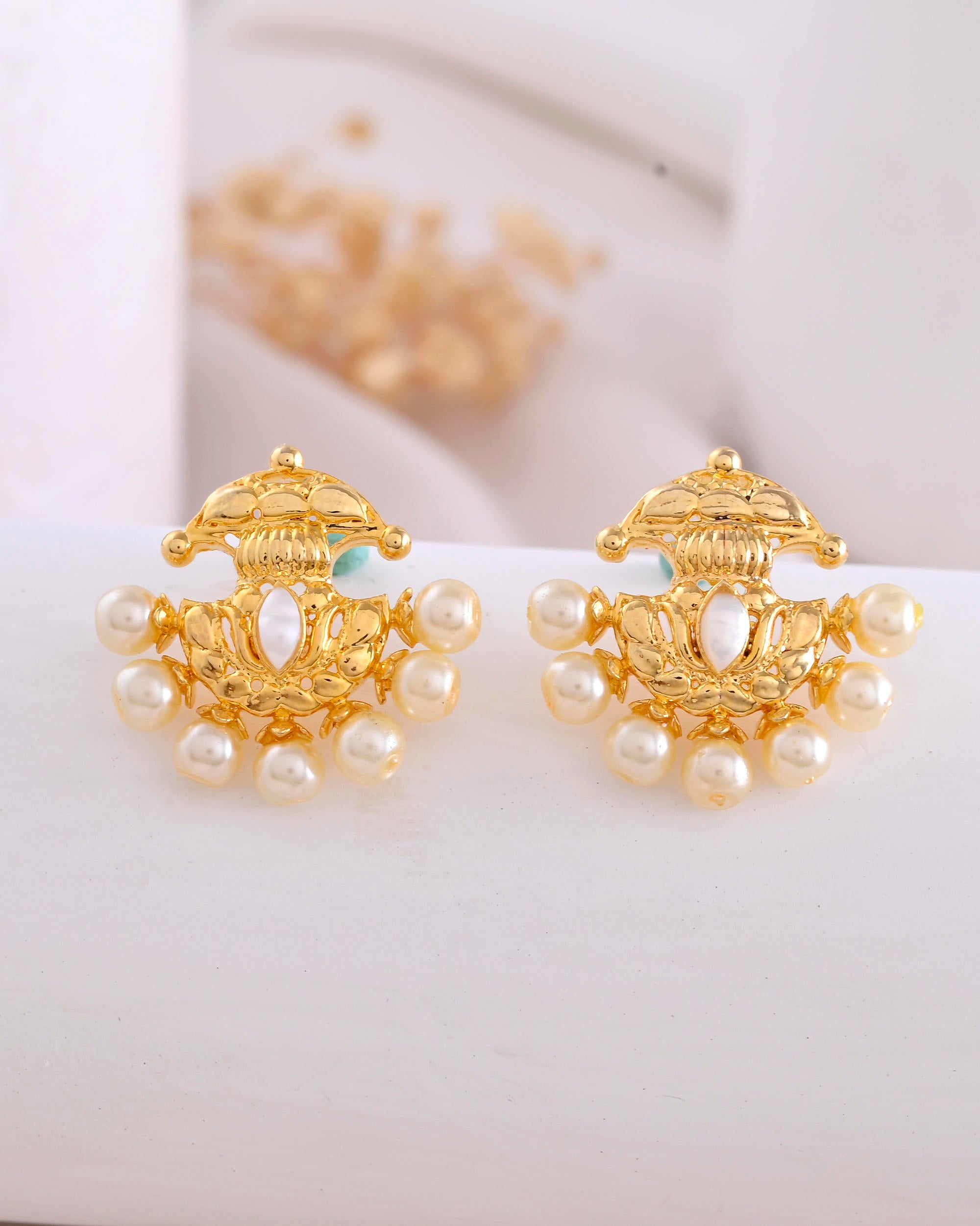 VOJ Gold-Polished Classic Pearl Studded Anti Tarnish Earrings - Distacart