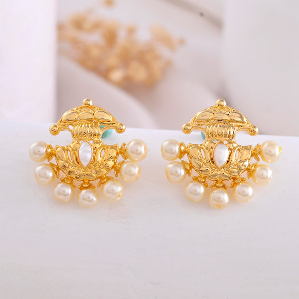 VOJ Gold-Polished Classic Pearl Studded Anti Tarnish Earrings - Distacart