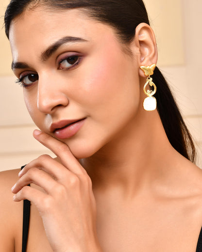 VOJ Gold-Polished Stone Studded Designer Anti Tarnish Earrings - Distacart