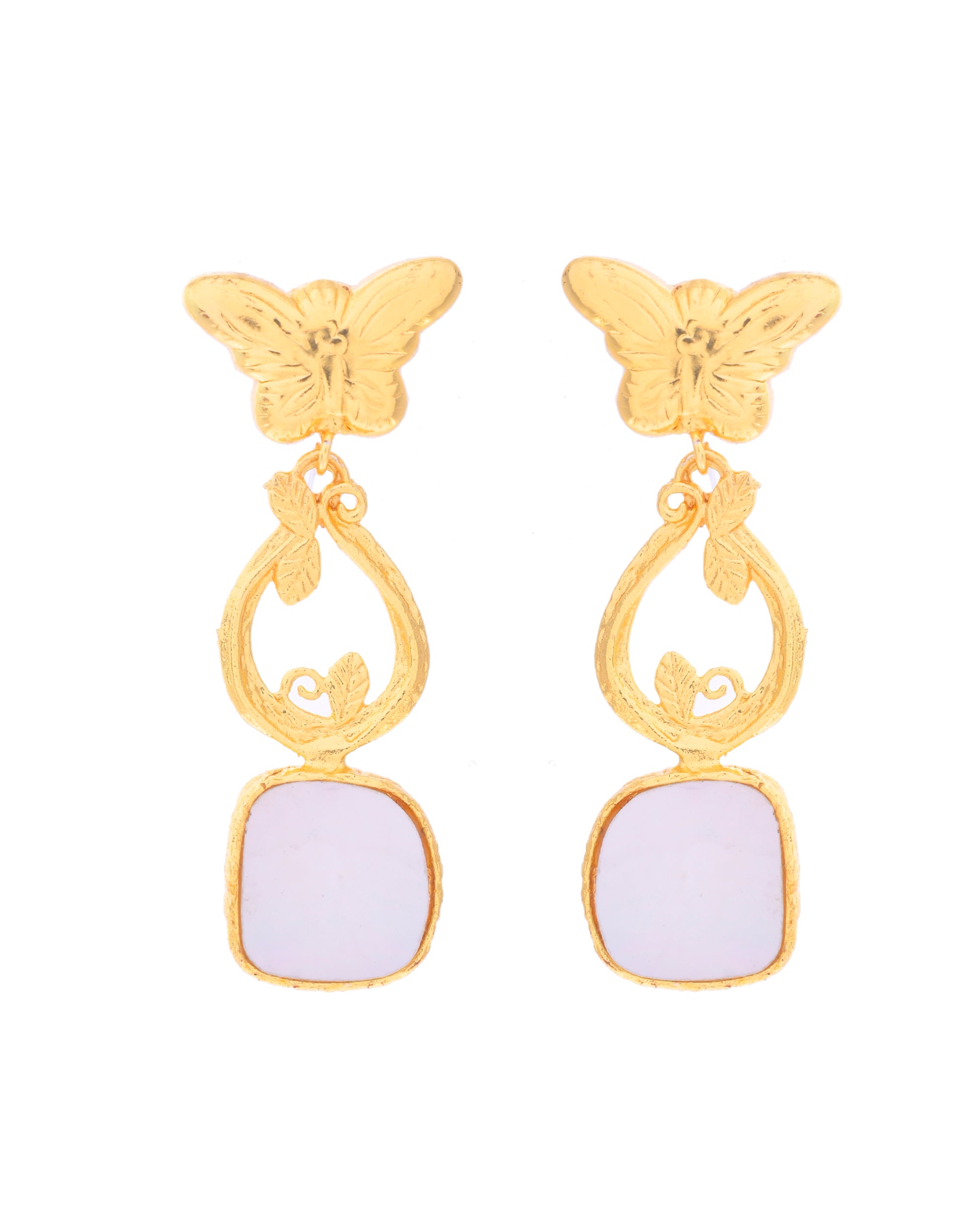 VOJ Gold-Polished Stone Studded Designer Anti Tarnish Earrings - Distacart