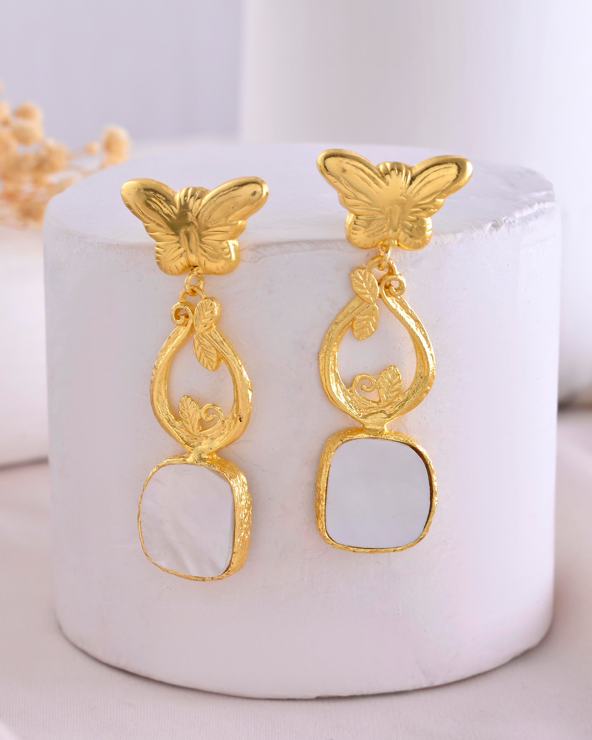 VOJ Gold-Polished Stone Studded Designer Anti Tarnish Earrings - Distacart