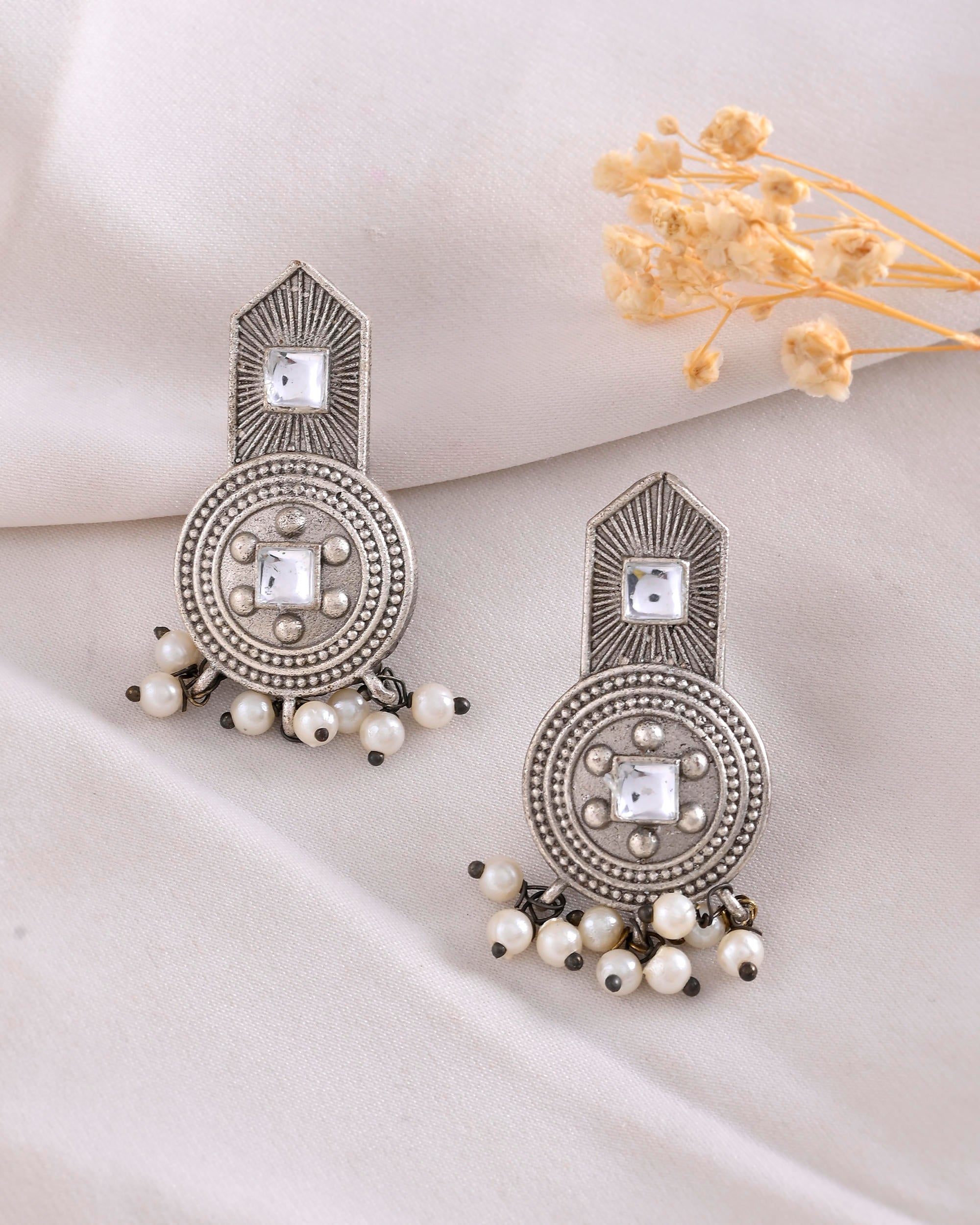 VOJ Silver Plated Beats Studded Classic Stud Earrings - Distacart