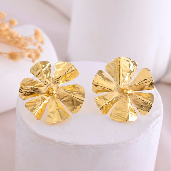 VOJ Gold-Toned Floral Studs Earrings - Distacart