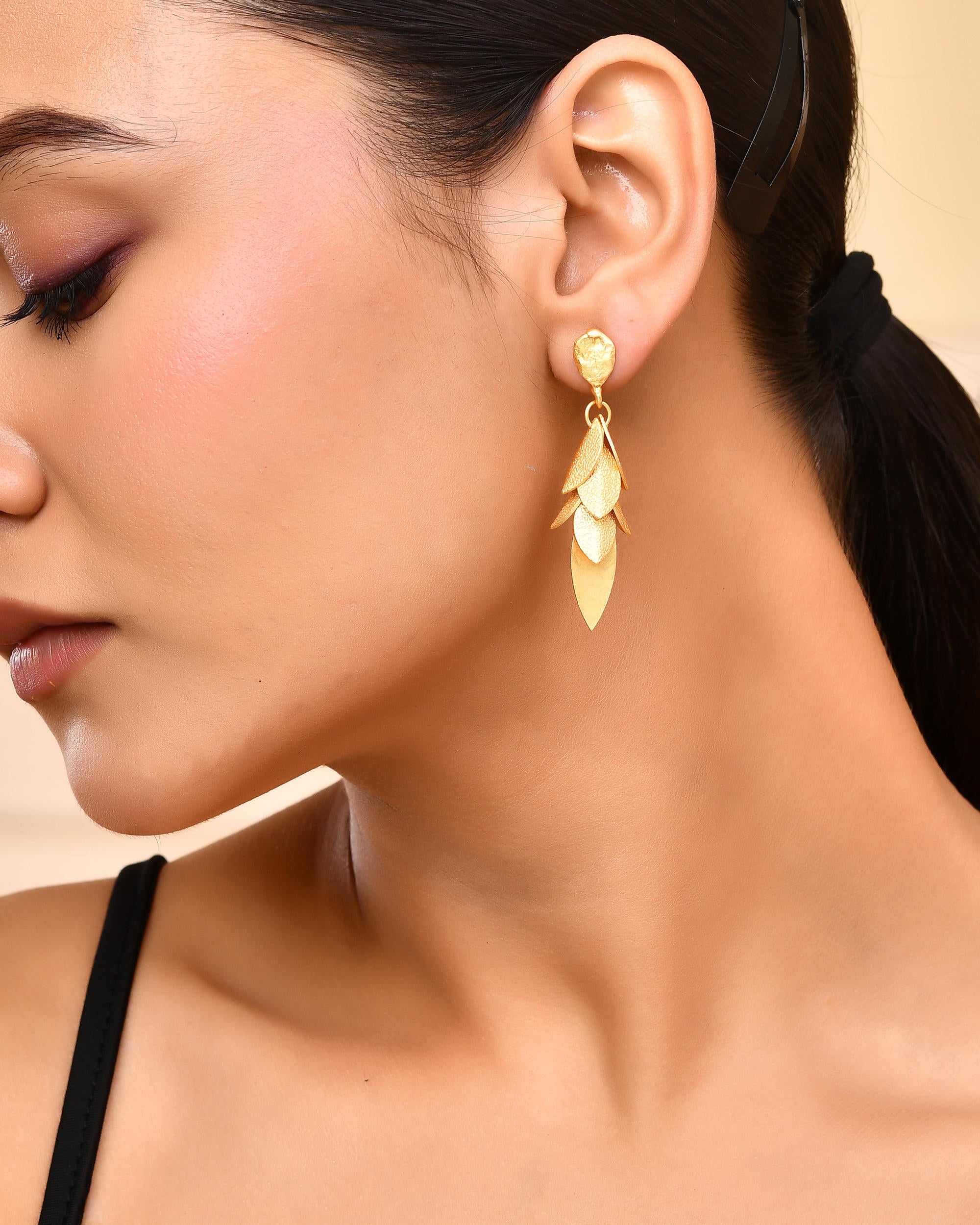 VOJ Gold-Toned Anti Tarnish Leafs Drop Earrings - Distacart