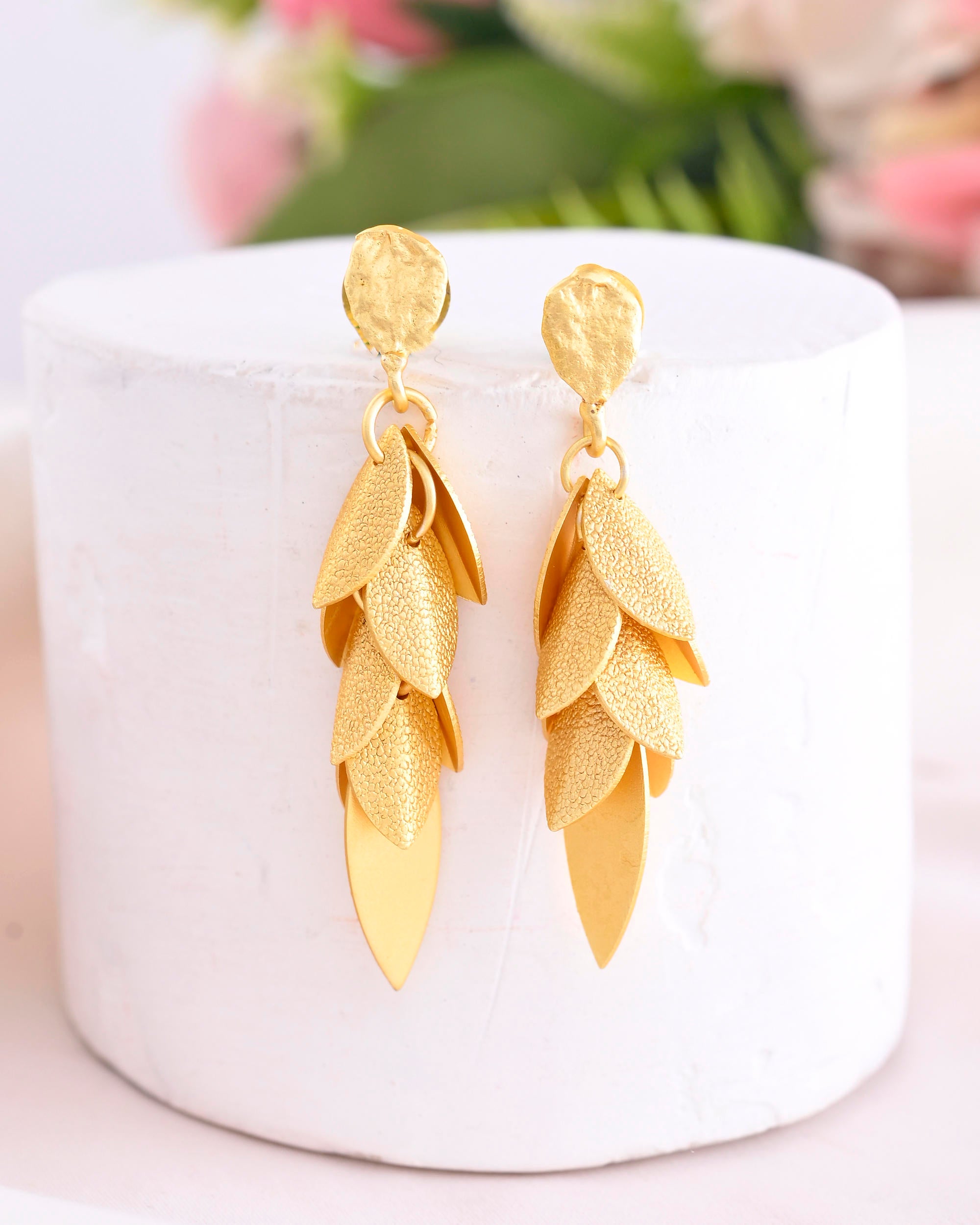 VOJ Gold-Toned Anti Tarnish Leafs Drop Earrings - Distacart