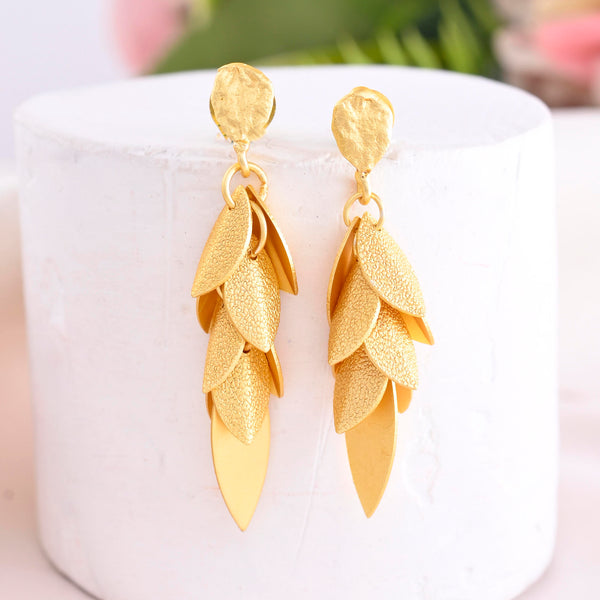 VOJ Gold-Toned Anti Tarnish Leafs Drop Earrings - Distacart