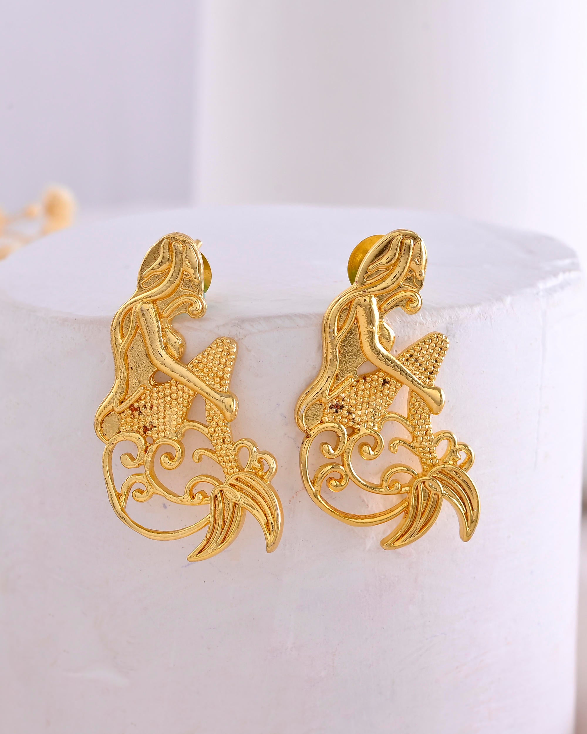 VOJ Gold-Toned Marmaid Shape Anti Tarnish Earrings - Distacart
