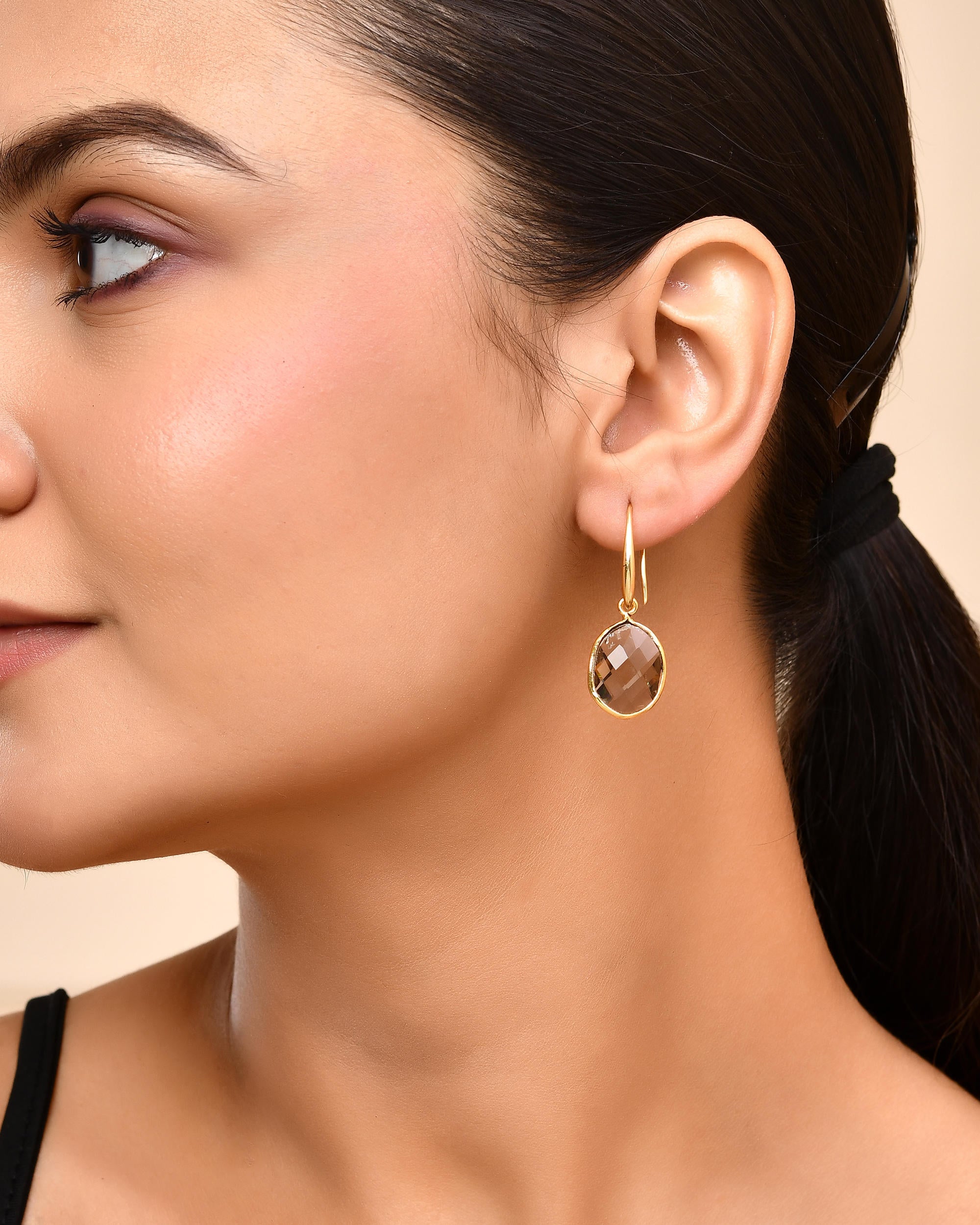 VOJ Gold-Polished Classic Stone Studded Drop Earrings - Distacart