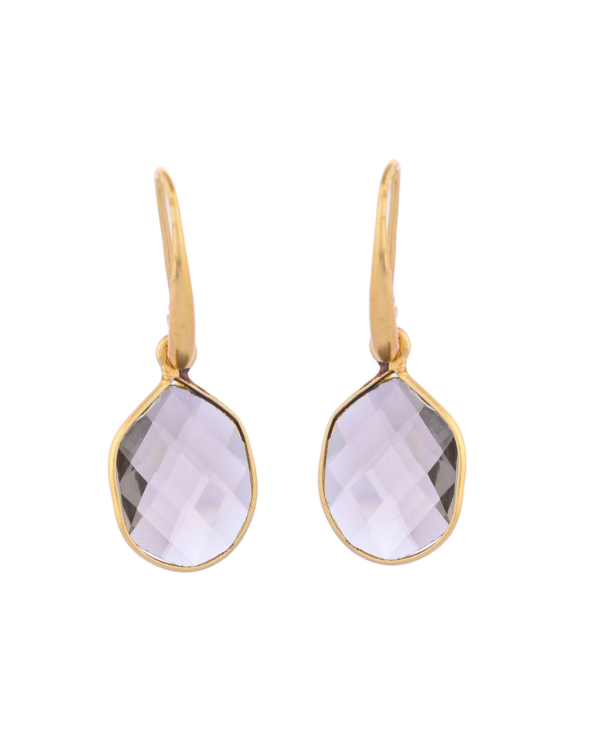 VOJ Gold-Polished Classic Stone Studded Drop Earrings