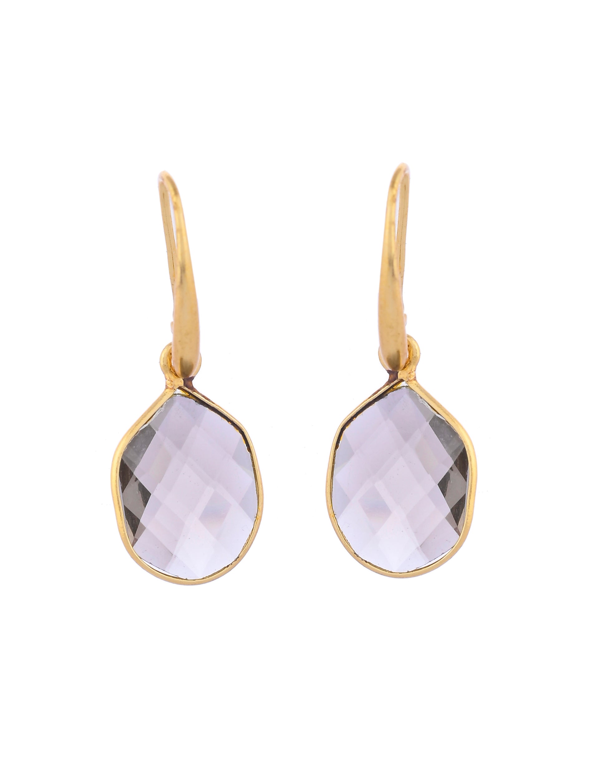 VOJ Gold-Polished Classic Stone Studded Drop Earrings - Distacart