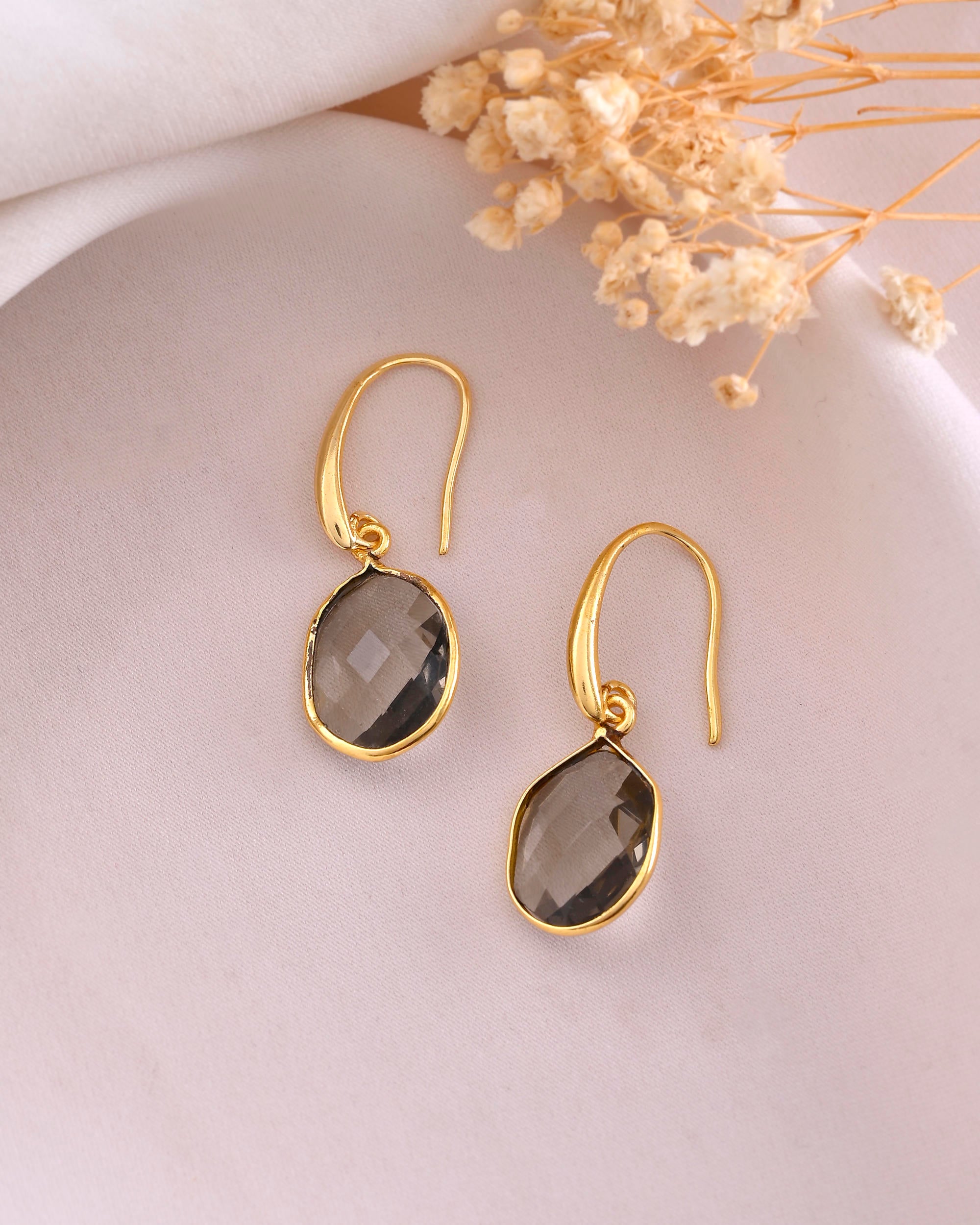 VOJ Gold-Polished Classic Stone Studded Drop Earrings - Distacart