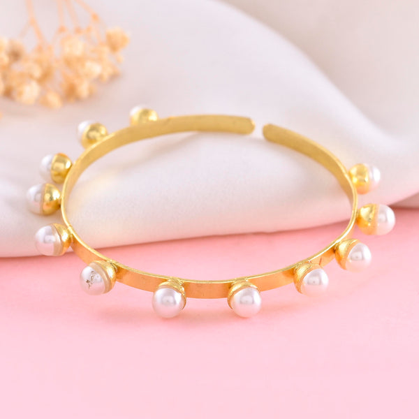VOJ Gold-Polished Pearl Studded Kada Barcelet - Distacart