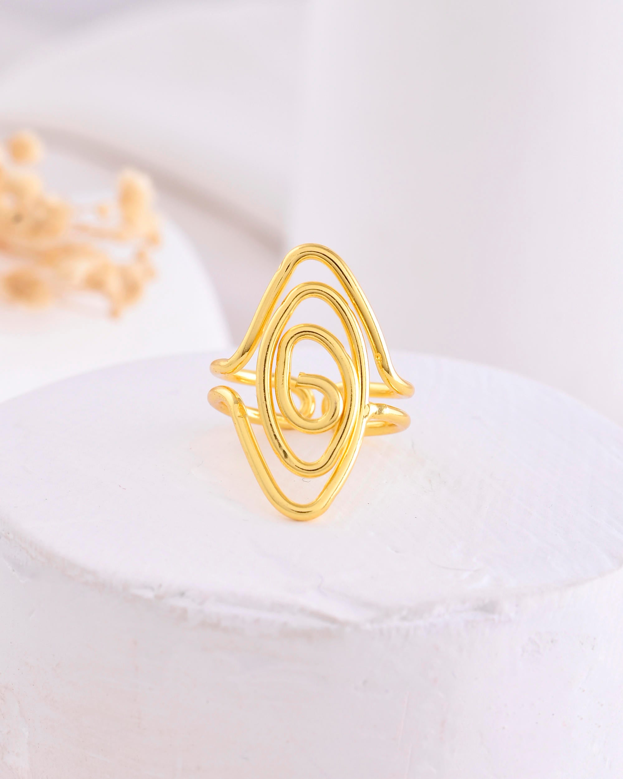 VOJ Gold-Polished Anti Tarnish Textured Finger Ring - Distacart