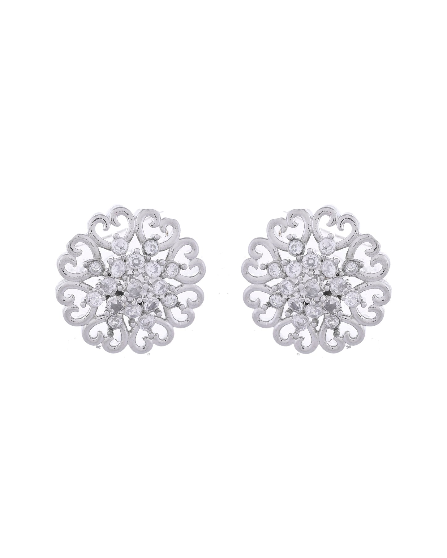 VOJ Silver Plated AD-Studded Flower Shape Stud Earrings - Distacart
