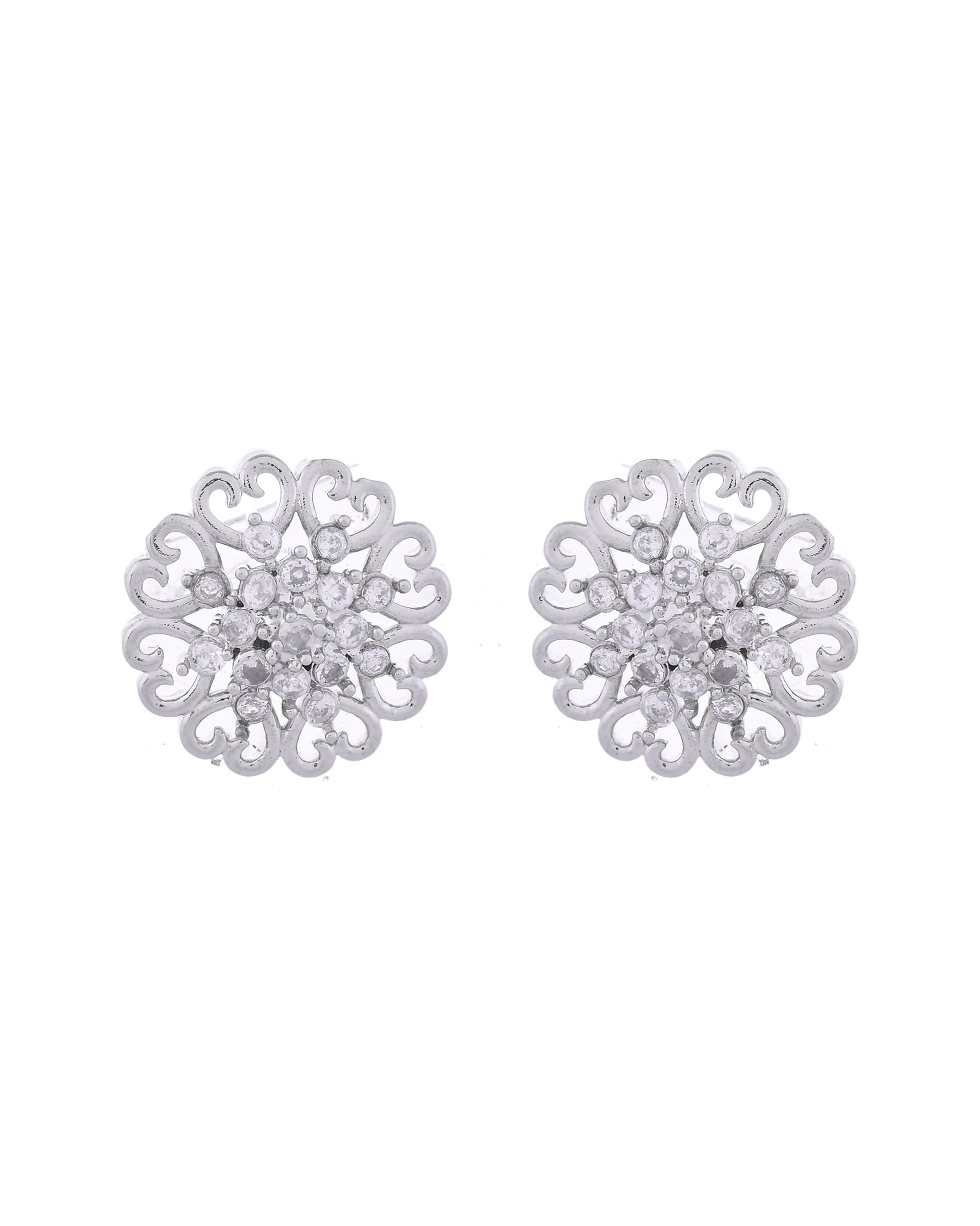 VOJ Silver Plated AD-Studded Flower Shape Stud Earrings - Distacart
