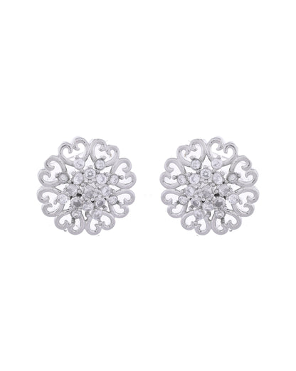VOJ Silver Plated AD-Studded Flower Shape Stud Earrings - Distacart