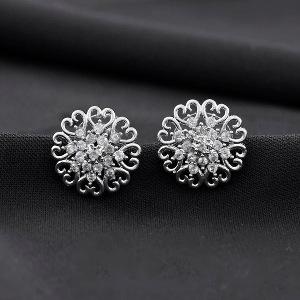 VOJ Silver Plated AD-Studded Flower Shape Stud Earrings - Distacart