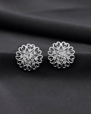 VOJ Silver Plated AD-Studded Flower Shape Stud Earrings - Distacart